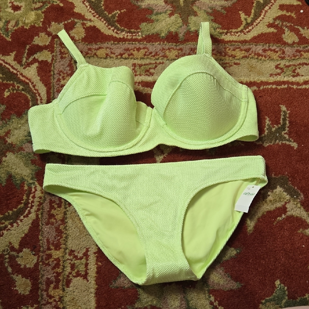 Aerie Neon Green Textured Underwire Bikini Set